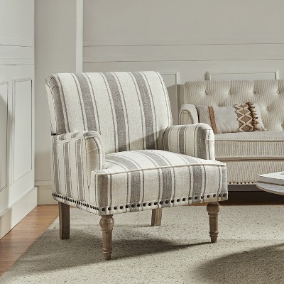 Venere Bedroom Wooden Upholstered Armchair with Nailhead Trim and Unique Stripe Design | ARTFUL LIVING DESIGN