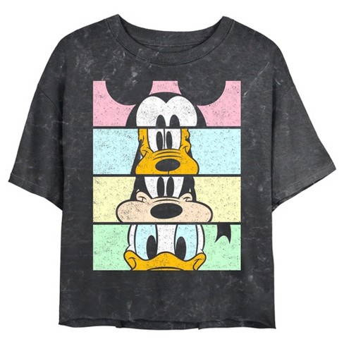 Juniors Womens Mickey & Friends Distressed Group Cropped Portraits T-Shirt  - Black - 2X Large