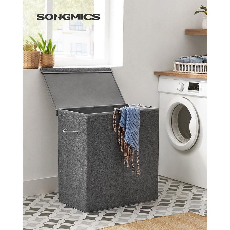 SONGMICS 142L Double Laundry Hamper with Lid Clothes Hamper with Removable Fabric Bag with Handles, 2 of 8