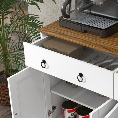 White Farmhouse Sideboard Buffet Cabinet with Barn Doors and Drawers
