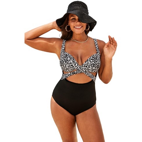 Cut Out Mesh Underwire One Piece Swimsuit