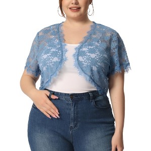 Agnes Orinda Women's Plus Size Sheer Lace Open Front Lightweight Elegant Shrugs - 1 of 4