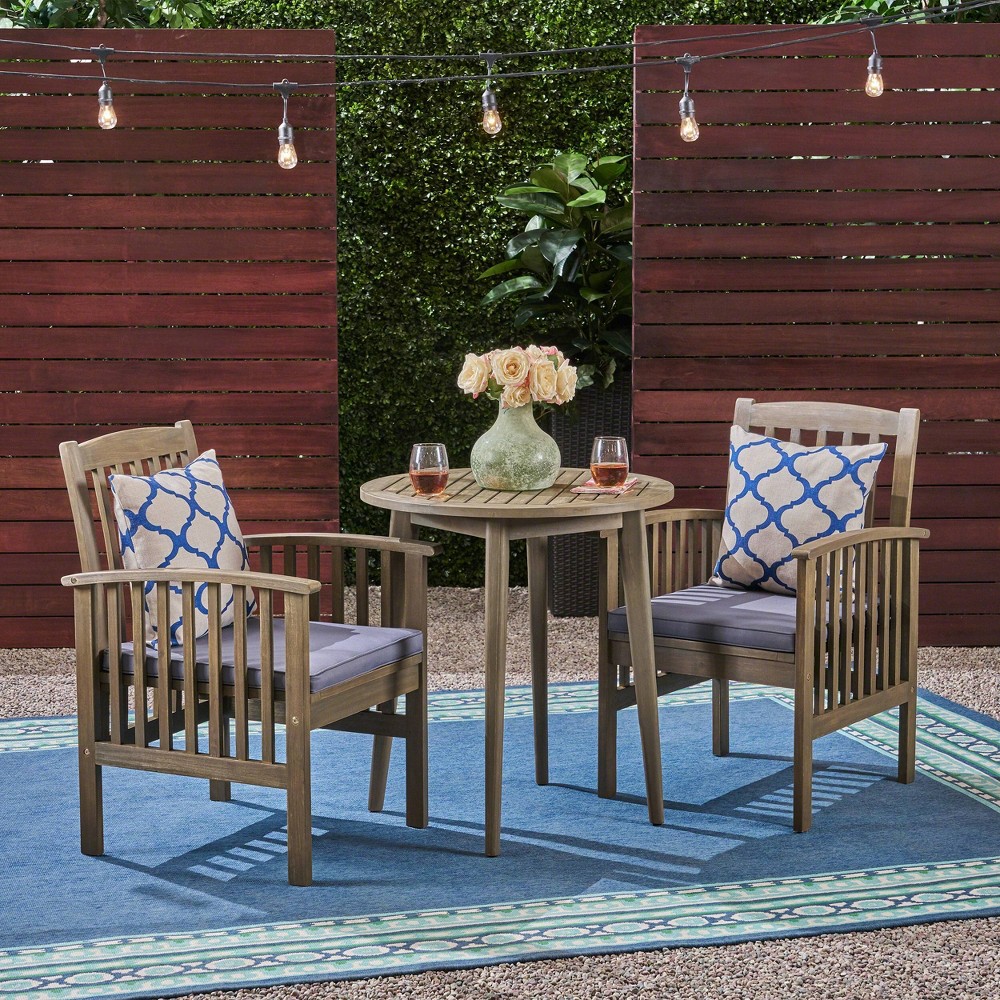 Casa 3pc Acacia Bistro Dining Set Gray Dark Gray Christopher Knight Home