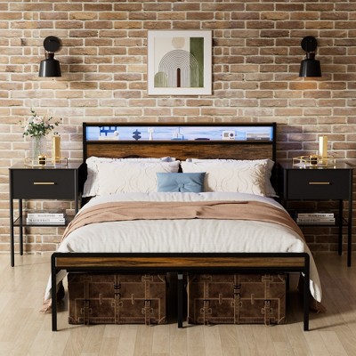 VYNXARIA Queen Size Bed Frame with LED Headboard and Storage