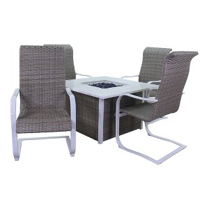 Courtyard Casual Santa Fe 5 pc Square Fire Pit Set with Wicker Spring Chairs  Includes One Square Fire Pit and Four Spring Chairs with Wicker Seats - 1 of 1