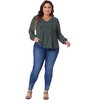 Agnes Orinda Women's Plus Size Floral Print Pleated Notch V Neck Long Sleeve Casual Blouses - 3 of 4