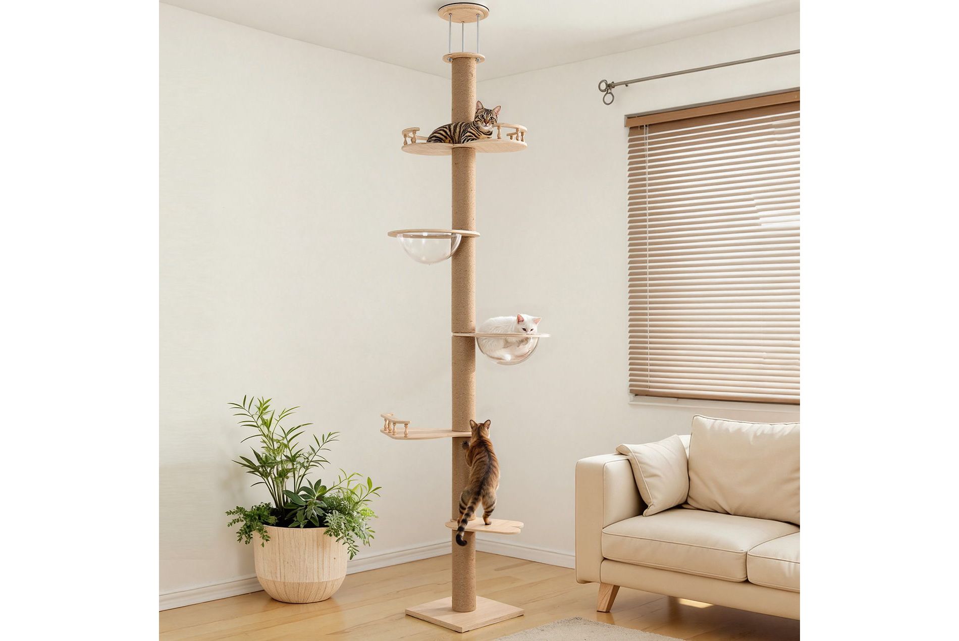 GOTGELIF Floor-to-Ceiling Adjustable 106-113" Height Cat Tree Tower - 5-Level Climbing & Scratching Playground