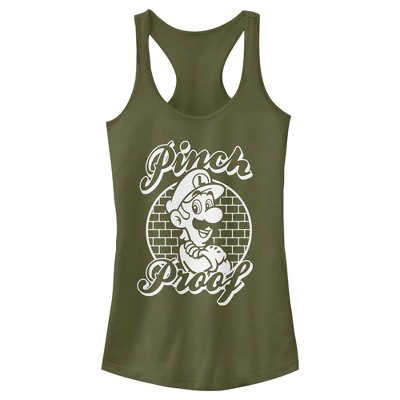Juniors Womens Nintendo Super Mario St. Patrick's Day Pinch Proof Luigi Retro Racerback Tank Top