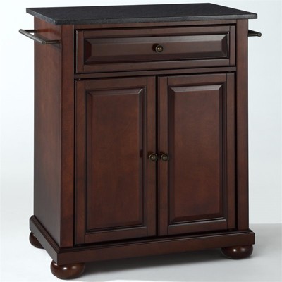 Wood Black Granite Top Kitchen Island in Mahogany Brown - Bowery Hill