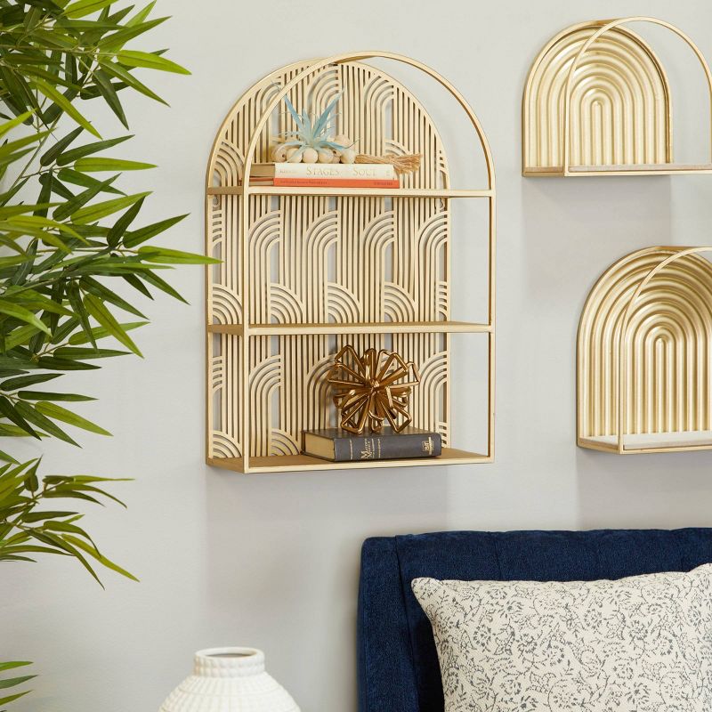24&#34;x16&#34; Metal Arched 3 Shelves Wall Gold - CosmoLiving by Cosmopolitan, 2 of 6