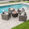 GDFStudio Venice Outdoor Wicker 5 Piece Swivel Club Chair and Fire Pit Set with Cushions - 2 of 4