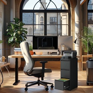 3 Drawer File Cabinet With Lock, 3 Fully Expandable Drawer Anti Tilt Metal Filing Cabinets For Home Office A4, Letter, Legal Size Files - 1 of 4