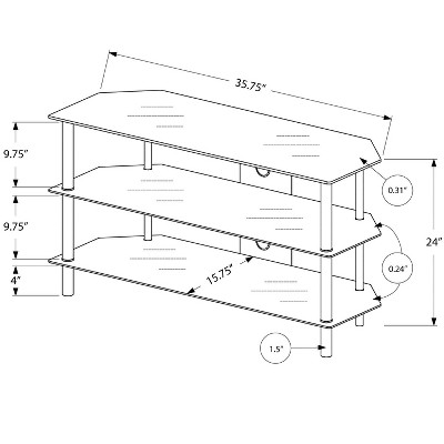 Sleek 36" Black Metal TV Stand with Tempered Glass Shelves