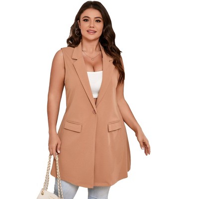 Plus Size Casual Vest for Women Sleeveless Work Office Suit Blazer with Pockets for All Season