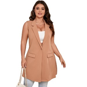 Plus Size Casual Vest for Women Sleeveless Work Office Suit Blazer with Pockets for All Season - 1 of 4