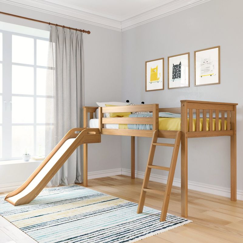 Max & Lily Twin Size Low Loft Bed with Slide, Solid Wood Kids Platform Bed with 14” Guardrails, 2 of 6