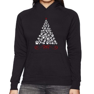 LA Pop Art Paw Christmas Tree - Women's Word Art Hooded Sweatshirt - 1 of 4