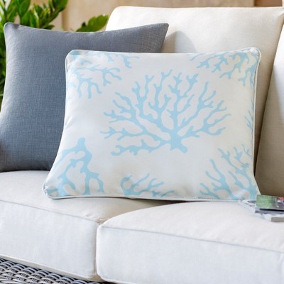 Livabliss Coral 20"H x 20"W Square Pillow Cover No Insert Coastal Aqua Throw Pillow