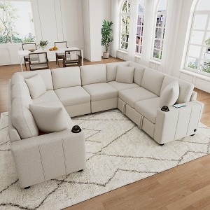 Whisen 84.7" Sectional Sofa Bed with Storage Ottoman - Beige - 1 of 4