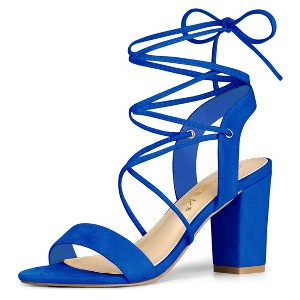 Allegra K Women's Back to College Lace Up Block High Heels Sandals - 1 of 4
