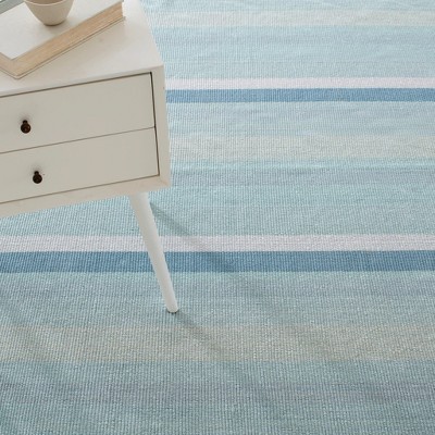 Blue and Beige Handwoven Cotton Stripe Rug 4' x 6'