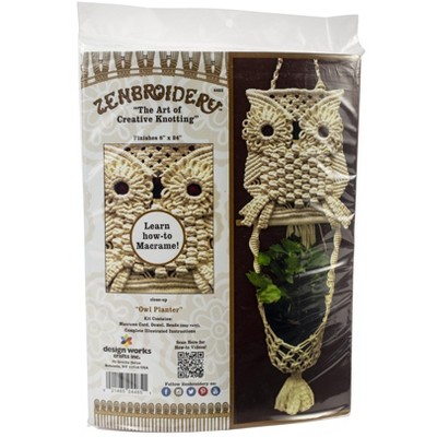 Design Works/Zenbroidery Macrame Wall Hanging Kit 8"X24"-Owl Planter