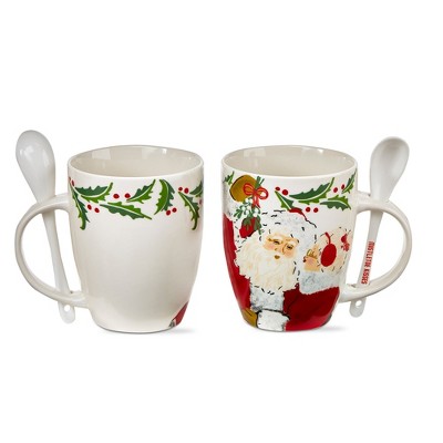 tagltd 12oz. Vintage Santa & Mistletoe Christmas Drinking Mug + Stirring Spoon