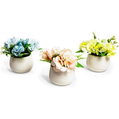 Juvale 3-Pack Small Artificial Faux Planters Flowers Plants in Ceramic Pots 4 x 5.5 in