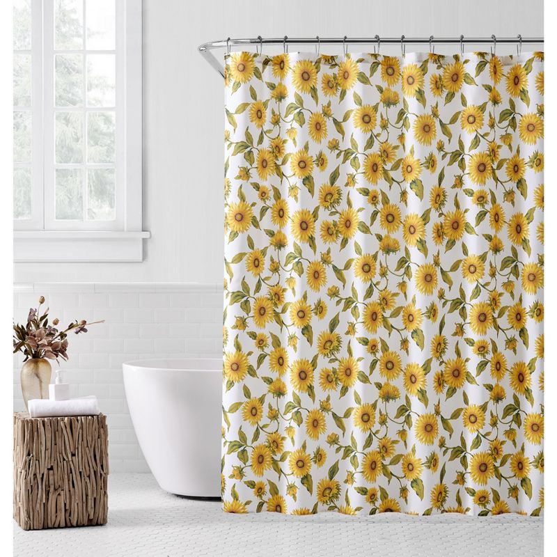 Saro Lifestyle Sunflower Shower Curtain, 70"x72" Oblong, Yellow, 1 of 3