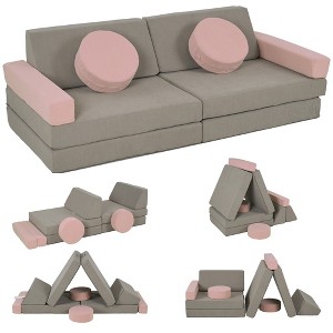 Yinvani 12 Pieces Kids Couch for Playroom Bedroom, Convertible Foam Floor Cushions for Boys and Girls - 1 of 4