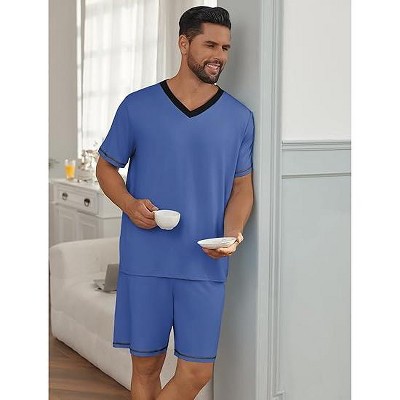 Ekouaer Men's Pajama Sets Shorts Short Sleeve Pj Sets Loungewear Lightweight Lounge Sets with Pockets