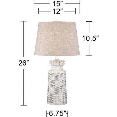 Set of 2 White Ceramic Table Lamps with Beige Fabric Shades