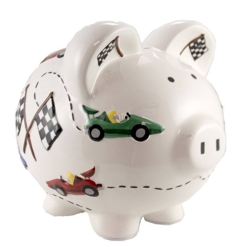Child To Cherish 7.75 In Vroom Race Car Piggy Bank Speedway Checkered Flag Decorative Banks, 1 of 5