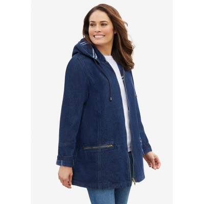 Woman Within Flannel-Lined Denim Jacket