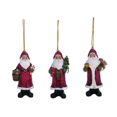 Transpac Resin 4 in. Red Christmas Santa Ornament Set of 3