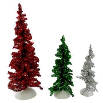 Dept 56 Accessories 7.0 Inch Tinsel Trees-Red, Green, Silver General Village Village Accessories