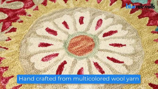 Floral Medallion Eclectic Colorful Modern Country Cottage Farmhouse Rustic Transitional Hand-Tufted Wool Indoor Area Rug or Runner by Blue Nile Mills, 2 of 9, play video