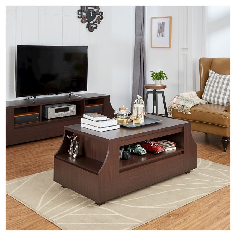 Carmona Contemporary Multi-Storage Coffee Table with Side Shelves Walnut - HOMES: Inside + Out, 3 of 8