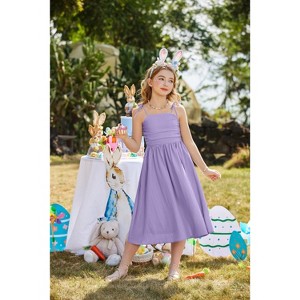 Arshiner Girls Summer Dress Maxi Spaghetti Strap Ruched Flowy Beach ...