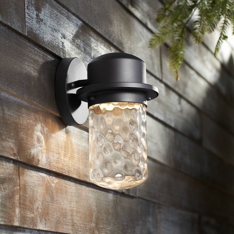 Possini Euro Design Modern Outdoor Wall Light Fixture LED Textured Black 9 1/4" Clear Hammered Glass for House Porch Patio Deck, 2 of 8