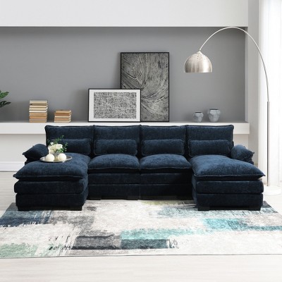 109.8" Modern U-shaped Modular Sofa, Upholstered Sectional Sofa Couch with Waist Pillows-ModernLuxe