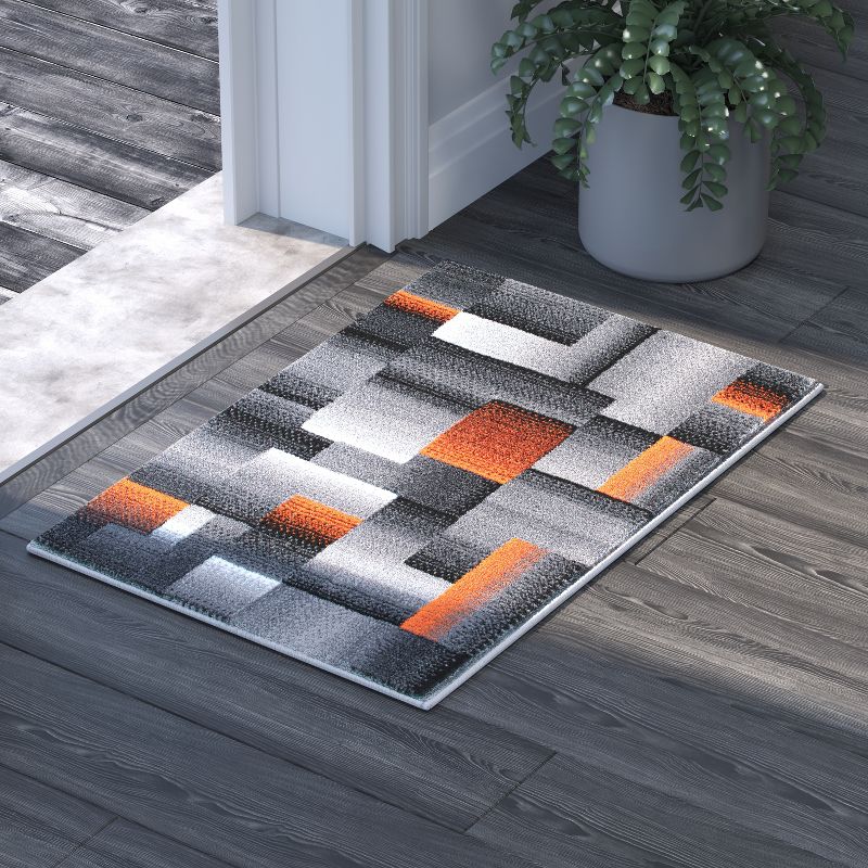 Emma and Oliver Modern Cubist Olefin Accent Runner Rug in Gradient Shades with Natural Jute Backing, 2 of 7
