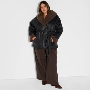 Women's Shawl Collar Shearling Coat - Wild Fable™ - 1 of 3