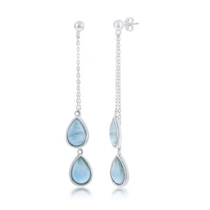 Caribbean Treasures Sterling Silver, Double Pear-Shaped Larimar Dangling Chain Earrings - Blue - 1 of 2