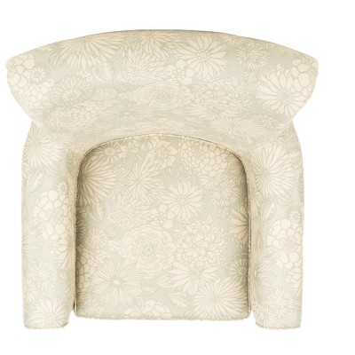 Ivory Floral Wood Accent Arm Chair