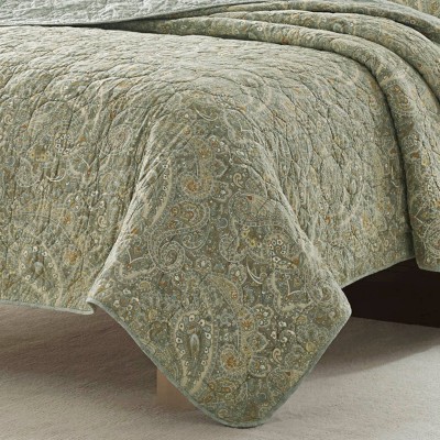 Emilia Sage Green Cotton Reversible Full Quilt Set