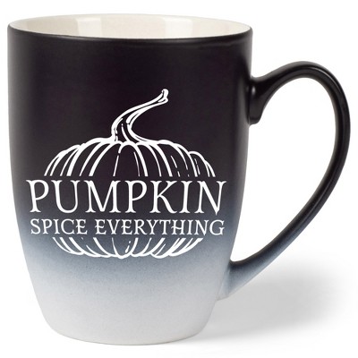 Elanze Designs Pumpkin Spice Everything Two Toned Ombre Matte Black and White 12 ounce Ceramic Stoneware Coffee Cup Mug