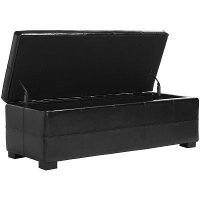 Madison Large Black Leather Storage Bench with Hardwood Frame