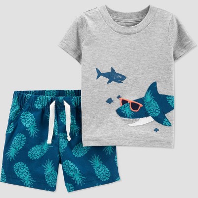 Image of Baby Boys' Pineapple Shark Top & Bottom Set - Just One You® made by carter's Gray/Blue/Green 3M