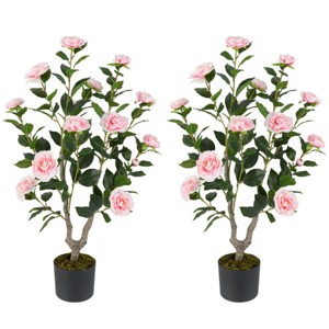 Angel Sar 2-Pack Artificial Camellia Trees, 4ft Faux Blooming Flower Plants in Black Pots, Realistic Indoor Decor for Home Office Wedding - 1 of 4
